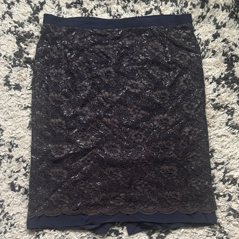 Boden Navy Lace Pencil Skirt